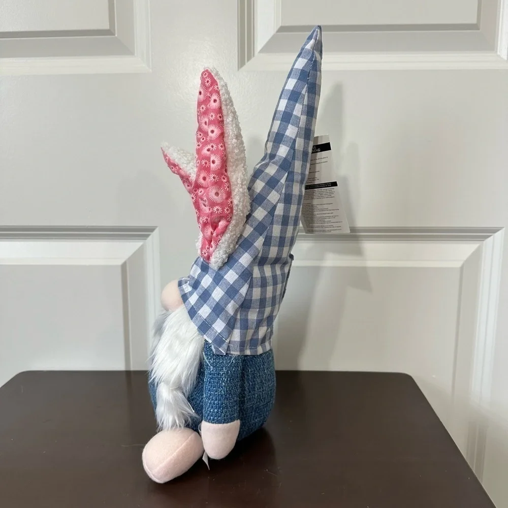 Easter Blue and White Plaid Bunny Gnome